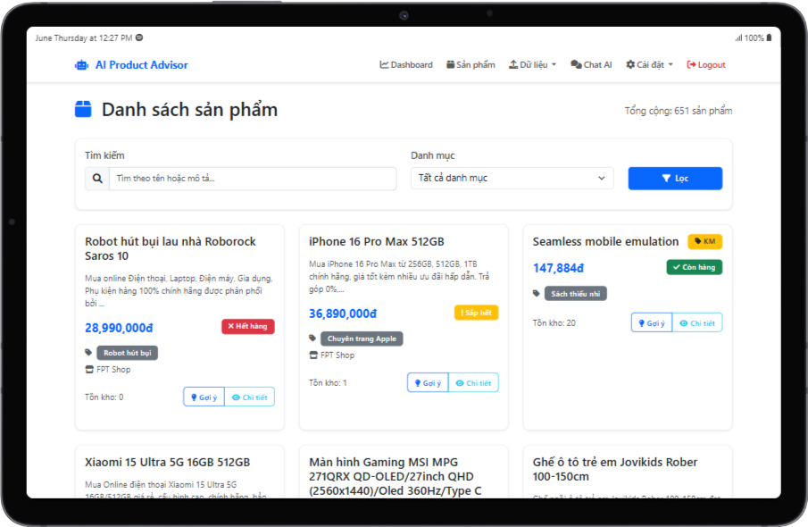 ai product advisor - product listing full