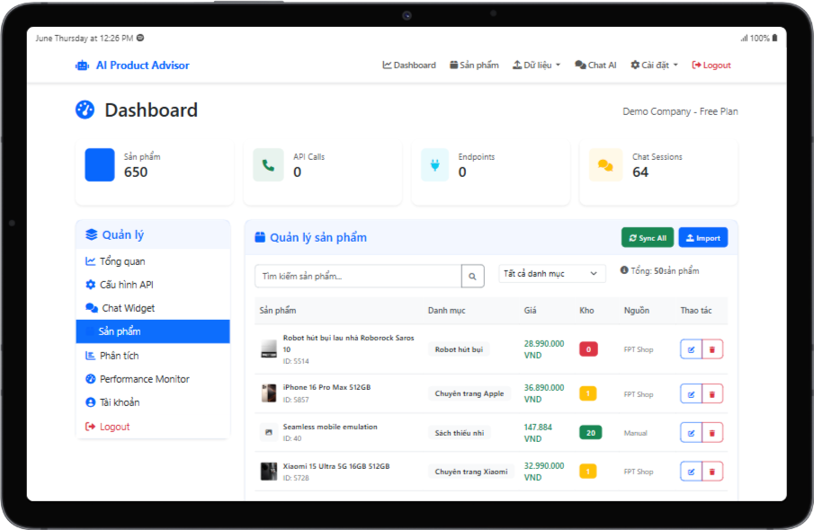 ai product advisor - product listing