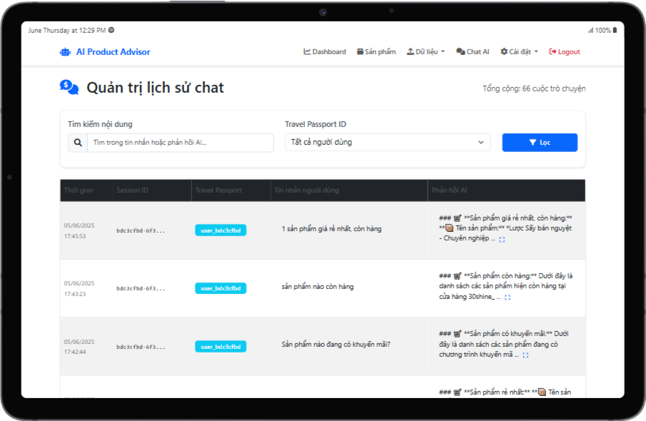ai product advisor - chat management